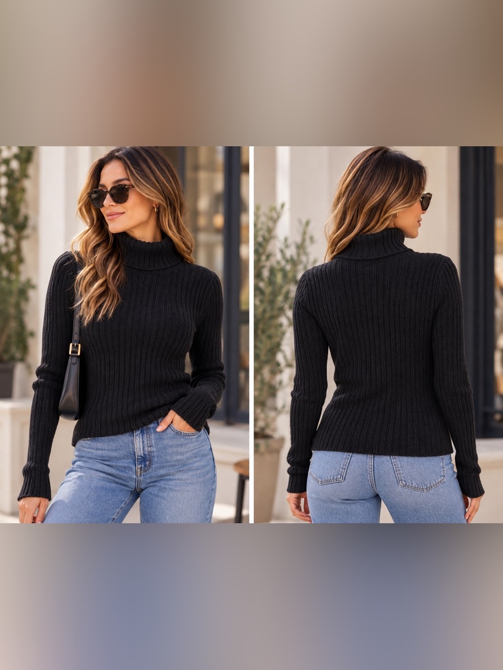 Faded Glory Black Ribbed Cowl Turtleneck Sweater